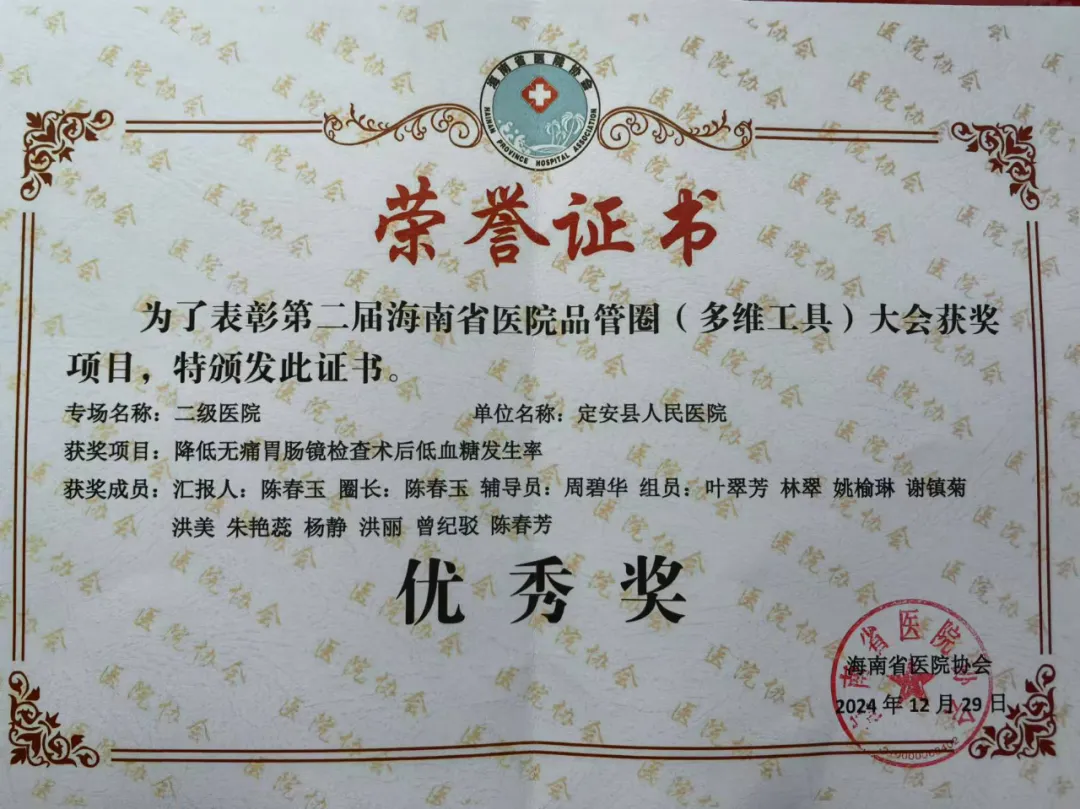 喜讯！我院消化内分泌科荣获第二届海南省医院品管圈（多维工具）大赛优秀奖